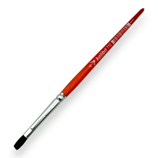 [KO0712-04] Pinceau plat N°04 pour aquarelle en poil de poney, embout en nickel, manche court - Kolibri 0712/04