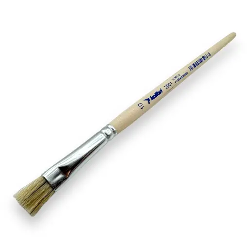 [KO2001-10] Pinceau plat N°10 en poil de cochon blanc, virole en aluminium sans soudure, manche court non verni - Kolibri 2001/10