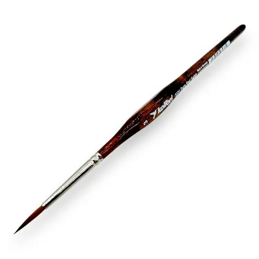 [KO3331-03] Pinceau rond ergonomique N°03 en poil de martre kolinsky, virole en argent, manche triangulaire en noyer - Kolibri 3331/03