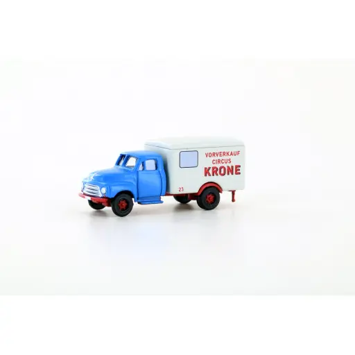[LC3236] Camionnette - LEMKE 3236 - Opel Blitz Circus Krone - Échelle N 1/160 - EP II / III - Bleu / blanc