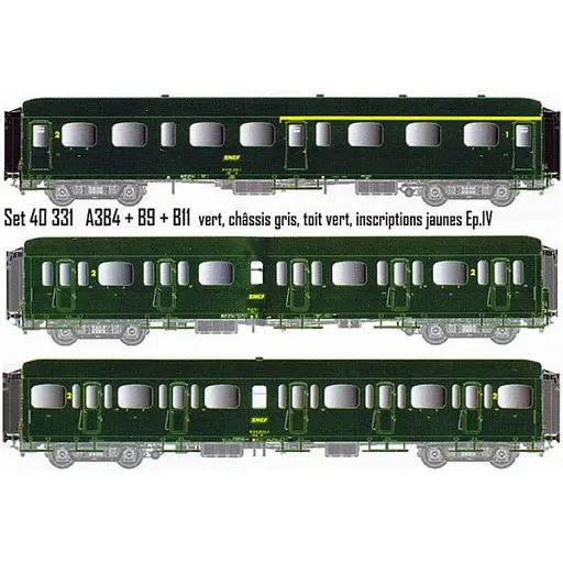 [LS40331] Set de 3 voitures express A384 + B9 + B11 - LS Models 40331 - HO 1/87 - SNCF/Nord - Ep IV - 2R