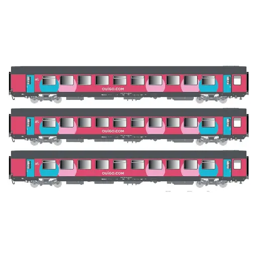 [LS40995] Set 3 Voitures Voyageurs Vtu "Ouigo" - LS Models 40995 - HO 1/87 - SNCF - Ep VI - 2R