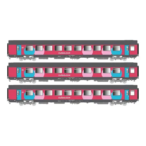 [LS40993] Set de 3 voitures voyageurs éclairées Corail VTU livrée « Ouigo », toiture gris foncé - LS Models 40993 - HO 1/87 - SNCF - Ep VI - 2R
