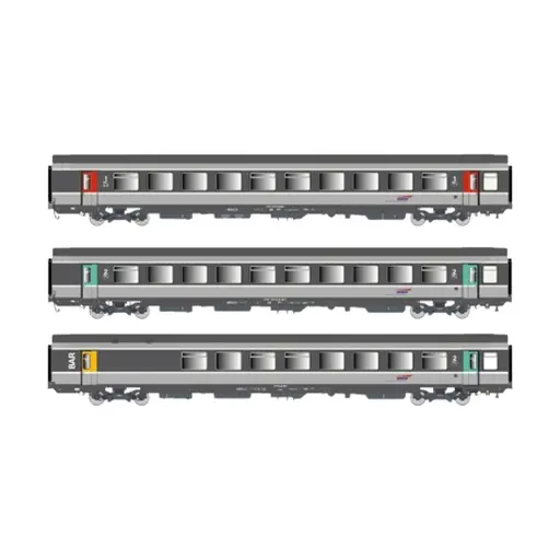 [LS41215] Set de 3 Voitures Corail VTU - Logo Casquette - SNCF - EP. V - LS MODELS 41215 - HO : 1/87