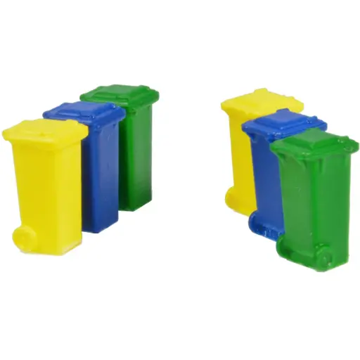 [87T22230] Lot de 6 Poubelles 100L -Bleu/Jaune/vert - 87Train 22230 | HO 1/87