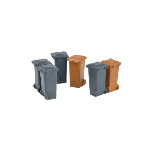 [87T22231] Lot de 6 Poubelles 100L - Gris & Brun - 87Train 22231 | HO 1/87