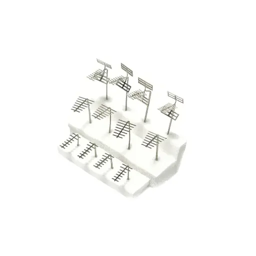 [87T221018] Lot de 12 Antennes - 3 modèles nickel-argent photodécoupé | 87TRAIN 221018 | HO 1/87