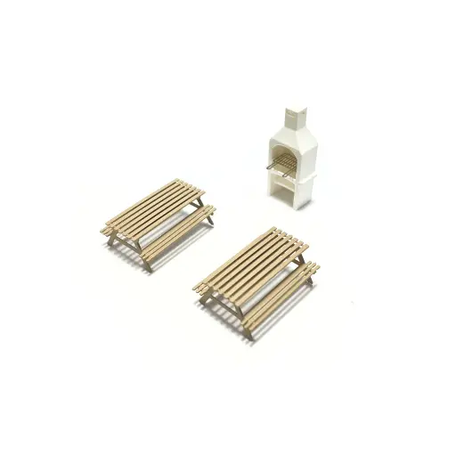 [MA221022] Lot de 2 Tables de Pique-Nique & Barbecue - 87Train 221022 | HO 1/87ème