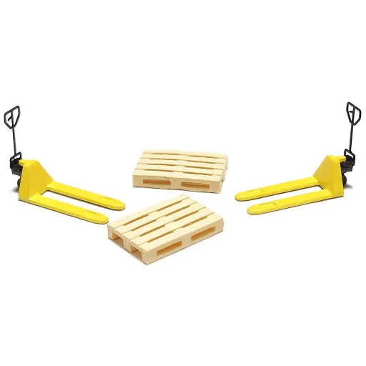 [87T221025] Transpalettes jaunes & palettes Euro - 87TRAIN 221025 - HO 1/87