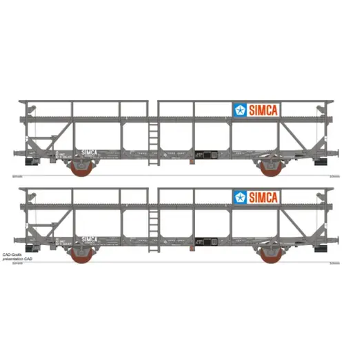 [MA4439] Coffret de 2 porte-autos TA252 "SIMCA" - Makette 4436 - HO 1/87 - SNCF - EP IV - 2R