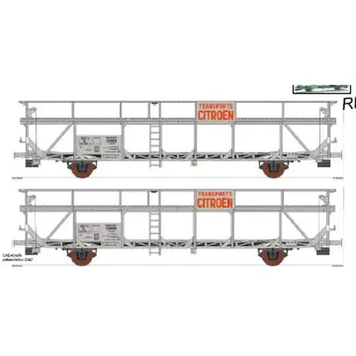 [MA4431] Set de 2 wagons portes-autos type TA52 - Makette 4431 - HO 1/87 - SNCF - Ep III - 2R