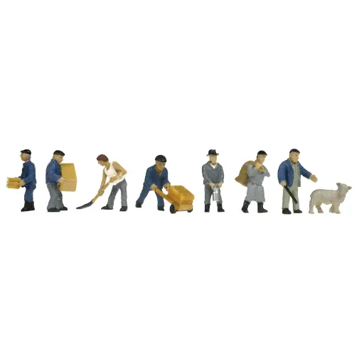 [MA2518] 7 figurines travailleuses et 1 mouton - Makette 2518 - HO 1/87