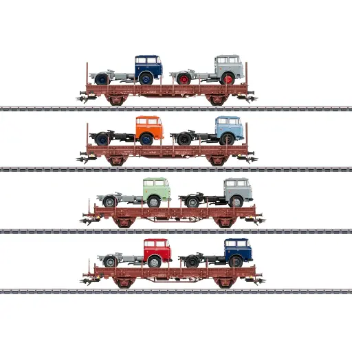 [MA46406] Set de 4 wagons à ranchers Ks 3300 & Ks 3301, transport de camions - Märklin 46406 - HO 1/87 - DR - Ep IV - 3R