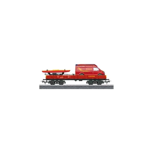 [MA00740-02] Wagon plat à rebords bas Rlmms, chargement pompier - Märklin Start Up 00740-02 - HO 1/87 - 3R