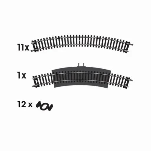 [MEF105] Coffret de 12 rails courbes & 12 éclisses N°5 457,2 mm 30° code 100 - Mehano F105 - HO 1/87 - 2R