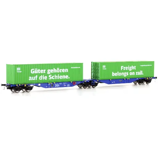 Wagon porte-conteneurs Sggmrss'90 Ermewa - Mehano 28398 - HO 1/87 - DB Cargo - Ep VI - 2R