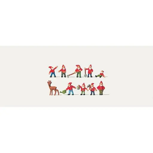 [ME0212303] Lot de 10 Nains de Jardin + Accessoires - Merten 0212303 - HO : 1/87