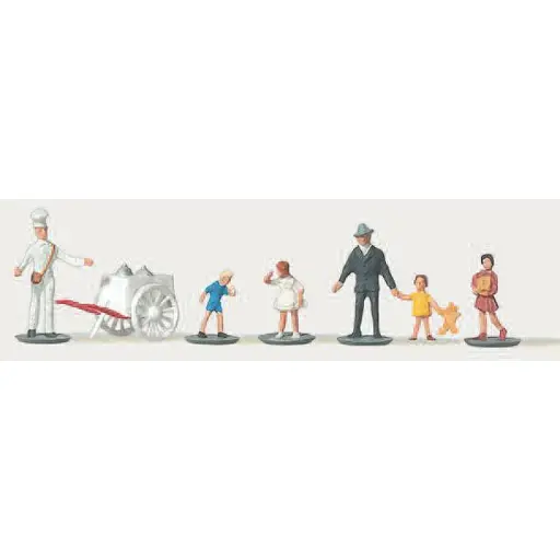 [ME0272203] Lot de 6 personnages vendeur de glaces et passants - Merten 0272203 - N 1/160