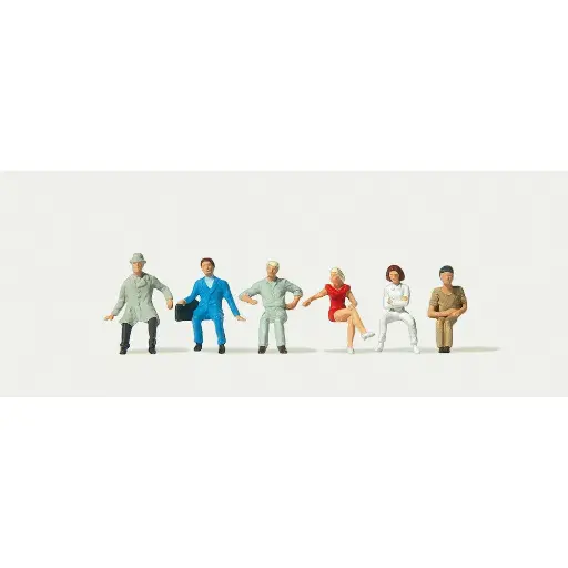 [ME0212587] Lot de 6 personnages assis Merten 0212587 en ville ou à la gare - HO 1/87