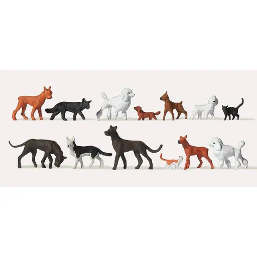 [ME0212582] Lot de 13 animaux Merten 0212583 chiens et chats - HO 1/87