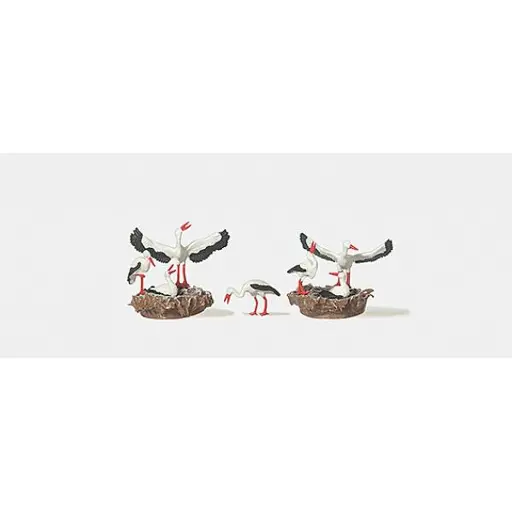 [ME0210764] Lot de 6 cigognes avec 2 nids - Merten 0210764 - HO 1/87