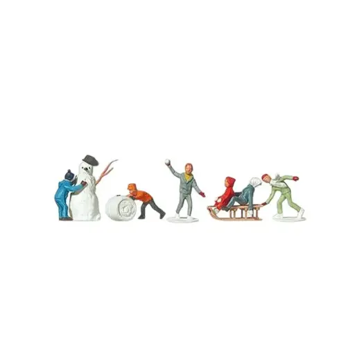[ME0212230] 6 enfants avec 1 bonhomme de neige - Merten 0212230 - HO 1/87