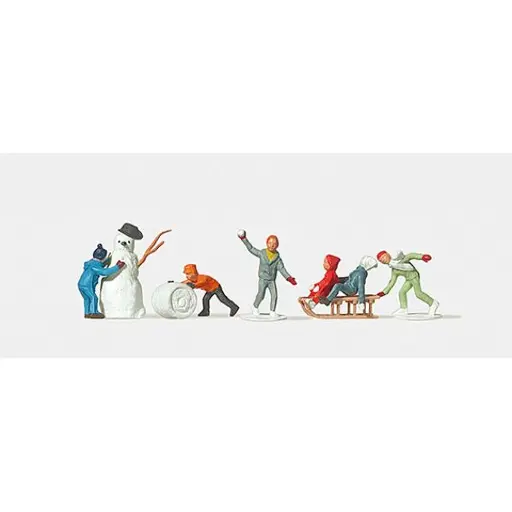[ME0212230] Lot de 6 enfants avec 1 bonhomme de neige - Merten 0212230 - HO 1/87
