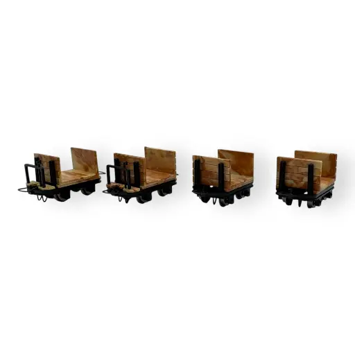 [MI3114] Lot de 4 wagons de chargement, 2 avec et 2 sans frein - Minitrains 3114 - HOe 1/87