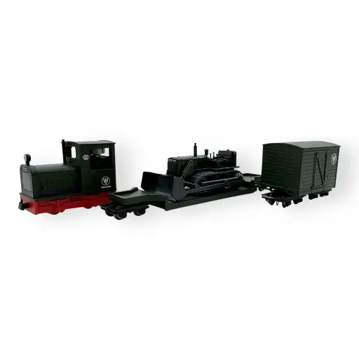 [MI5096] Set locotracteur + wagons & bulldozer - Minitrains 5096 - HOe 1/87 - Ep III-IV - Analogique - 2R