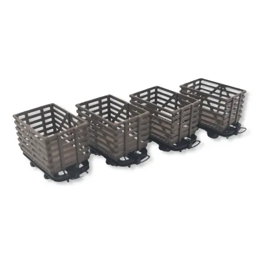 [MI5187] Set 4 wagons marchandises en bois Minitrains 5187 - HOe 1/87