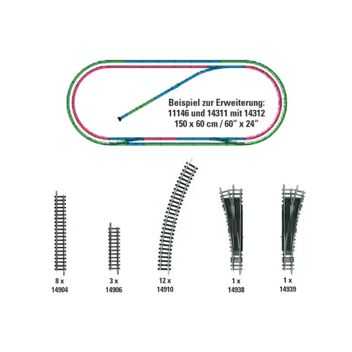 [TR14312] Coffret de rails complémentaires H2 - Minitrix 14312 - N 1/160 - Code 80 - 2R