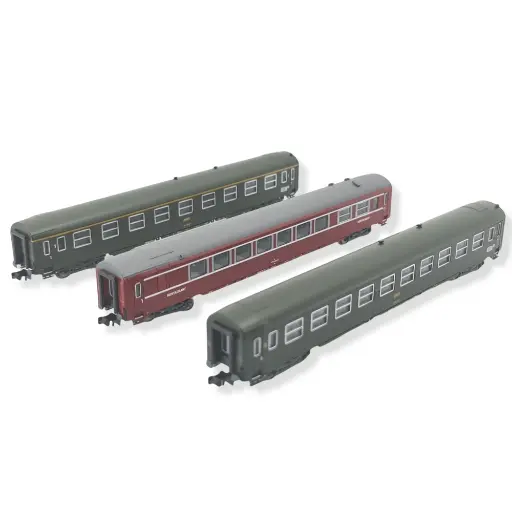 [TR18219] Set 3 voitures grande ligne "Nice-Paris" MINITRIX 18219 - SNCF - N 1/160 - EP IV