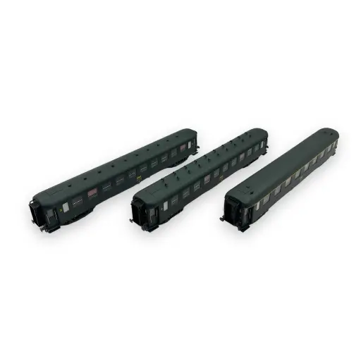 [MW40943] Set de 3 voitures voyageurs OCEM parois-lisses A8 / B10 / B10 - Models World 40943 - HO 1/87 - SNCF - Ep IV - 2R