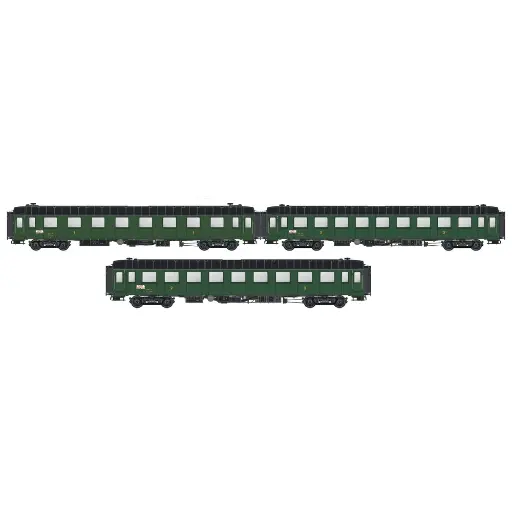 [MW1002-1] Set Mistral de 3 voitures voyageurs OCEM RA avec éclairage intérieur, A8, B9, B9 - Models World 1002-1 - HO 1/87 - SNCF - Ep III - 2R
