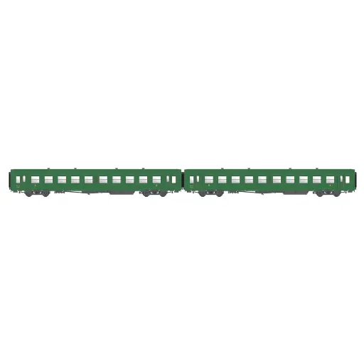 [MW40029] 2 voitures voyageurs USI longues Bmyfi U61, bogies Y16, vert, chauffage autonome, marquage 1956 - Models World 40029 - HO 1/87 - SNCF - Ep IIId - 2R