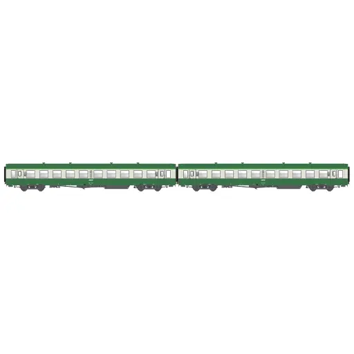 [MW40035] 2 voitures voyageurs USI longues B10t U61, vert/gris, chauffage autonome, logo encadré blanc, bogies Y16 - Models World 40035 - HO 1/87 - SNCF - Ep IVd - 2R