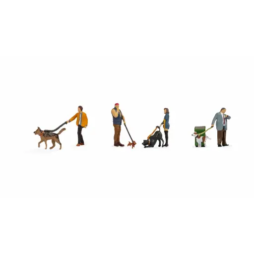 [NO15471] Lot de 4 personnages et leur chien - Noch 15471 - HO 1/87 - 4 personnages et 1 poubelle