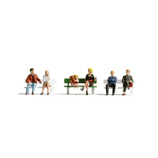 [NO15530] 6 personnages assis et 1 banc - Noch 15530 - HO 1/87