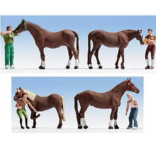 [NO15632] Soins des chevaux/ 4 chevaux+ 4 personnages