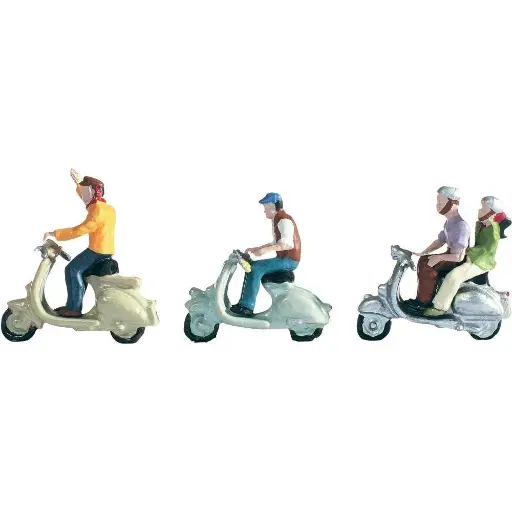[NO36910] Lot de 4 Cyclomotoristes + 3 Scooters - Hauteur 2cm - Noch 36910 - N : 1/160