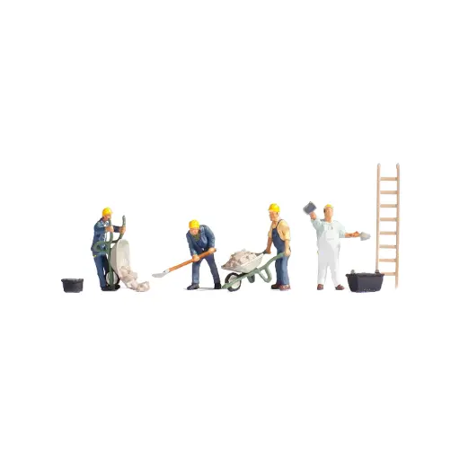 [NO15055] Lot de 4 maçons avec leurs accessoires et une échelle - NOCH 15055 - HO : 1/87