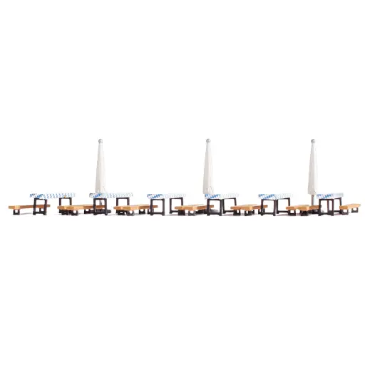 [NO14817] Accessoires de brasserie avec bancs, tables et parasols - NOCH 14817 - HO 1/87