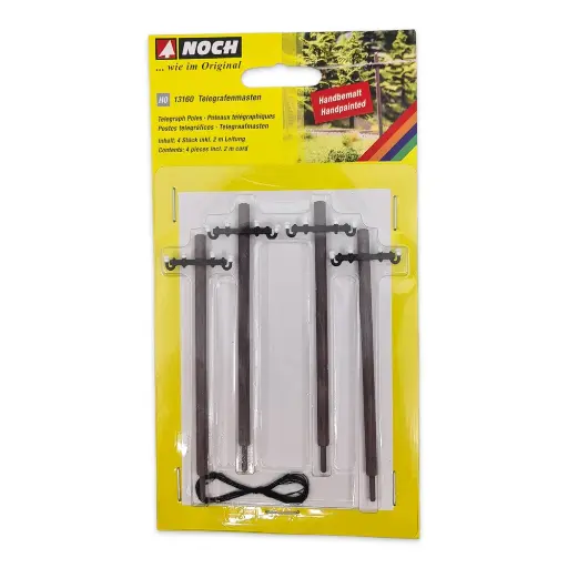 [NO13160] Pack de 4 poteaux télégraphiques Noch 13160 - HO 1/87 - avec câble