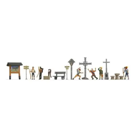 [NO16210] Pack de 6 personnages avec accessoires de montagne NOCH 16210 - HO 1/87