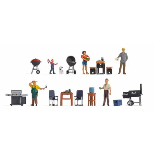 [NO16200] Pack de 5 personnages avec accessoires NOCH 16200 - HO 1/87 - Thème Barbecue