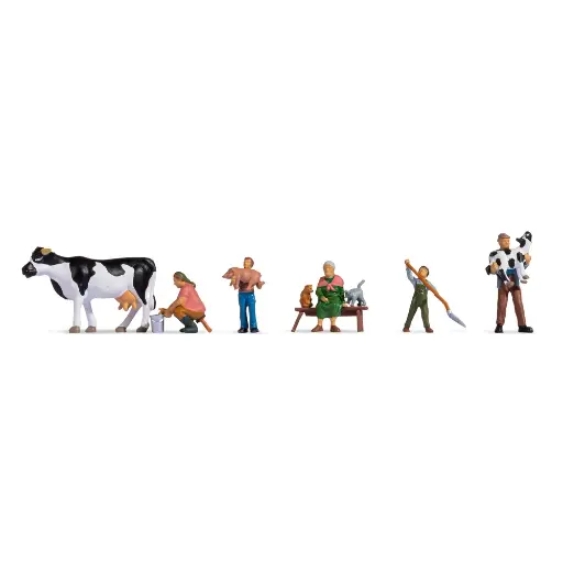 [NO15609] Pack de 5 personnages "Famille paysanne" avec animaux NOCH 15609 - HO : 1/87ème