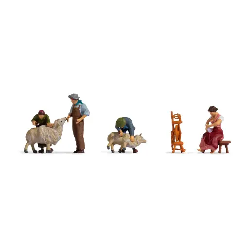 [NO15751] Pack de 4 personnages tondant 2 moutons NOCH 15751 - HO : 1/87ème