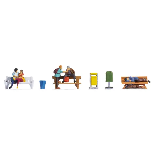 [NO15238] Personnages miniatures au parc, avec accessoires - Noch 15238 - HO 1/87