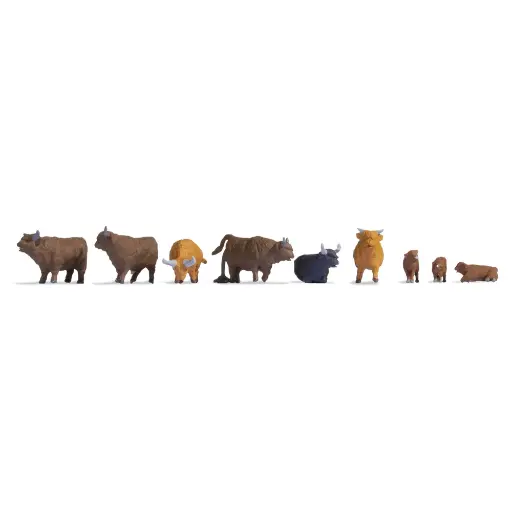 [NO15728] Pack de 9 vaches type Highland NOCH 15728 - HO 1/87