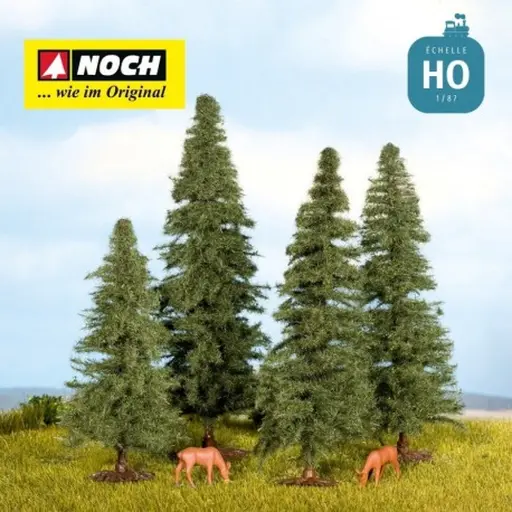 [NO25232] Pack de 4 sapins Noch 25532 - HO et TT - Hauteur 80 à 120 mm